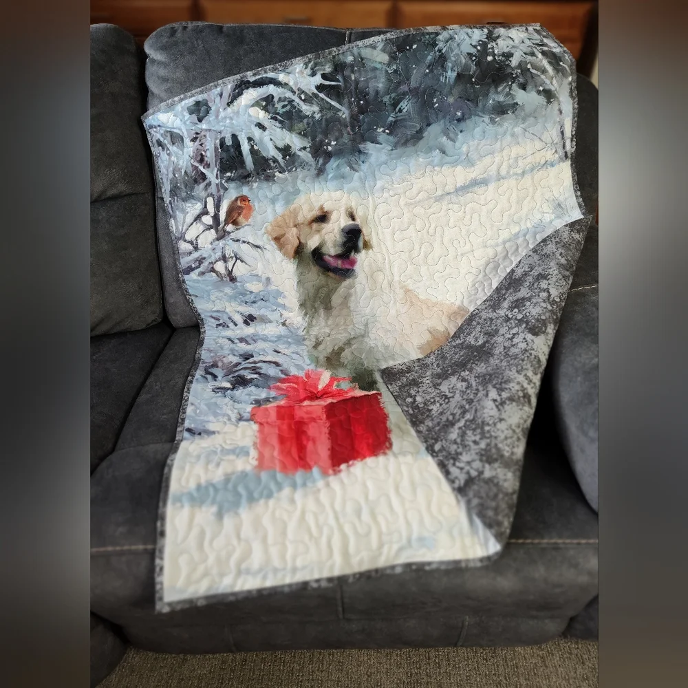 New! Handmade Christmas Golden Retriever Dog Quilted Throw / Wall Hanging 35x42